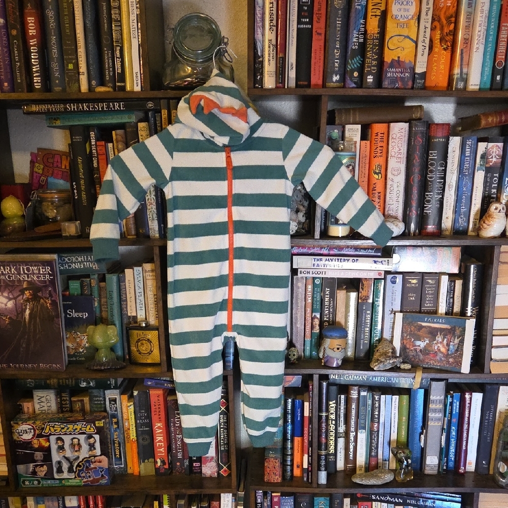 Carter's Green and White Dinosaur Striped Footie